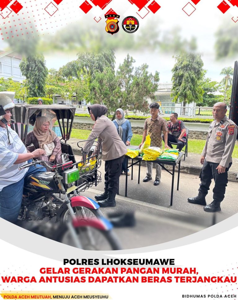 Polres Lhokseumawe Gelar Gerakan Pangan Murah, Warga Antusias Dapatkan Beras Terjangkau