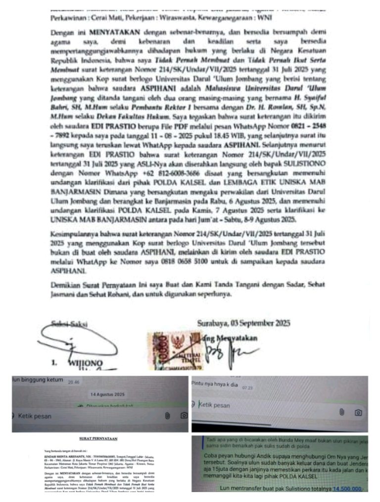 Kasus Dugaan Ijazah Palsu Aspihani Dinilai Lamban, Muncul Isu ‘Backup’ Jenderal