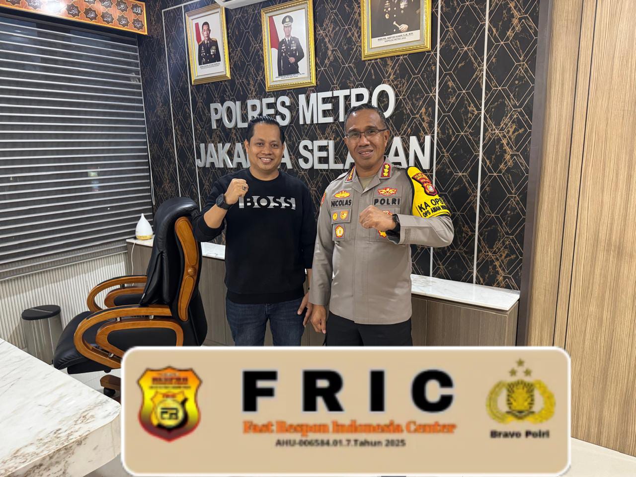 Moment kunjungan silaturahmi ketum FRIC H. Dian Surahman ke polres Jakarta Selatan dalam rangka jelajah kemitraan dengan polri.