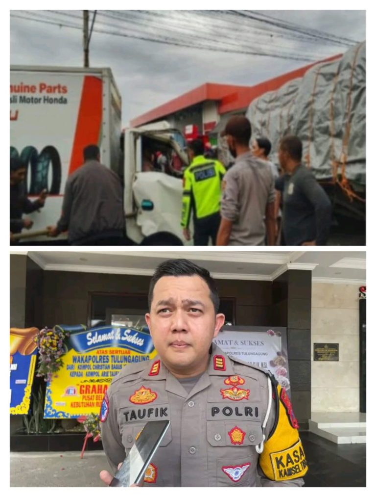 Lima Kendaraan Terlibat Kecelakaan Beruntun di Depan SPBU Ngantru, Satlantas Polres Tulungagung Lakukan Penyelidikan