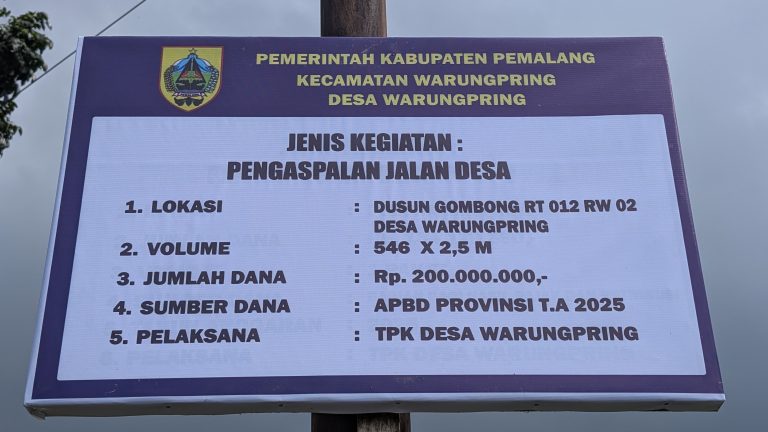 Pengaspalan Jalan Dusun Gombong Desa Warungpring Ditingkatkan Lewat Dana APBD Provinsi 2025