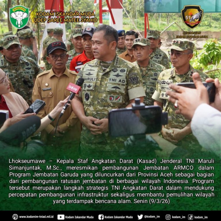 Kasad Resmikan Jembatan Perintis Garuda di Aceh, Buka Akses Wilayah Terpencil Pascabencana