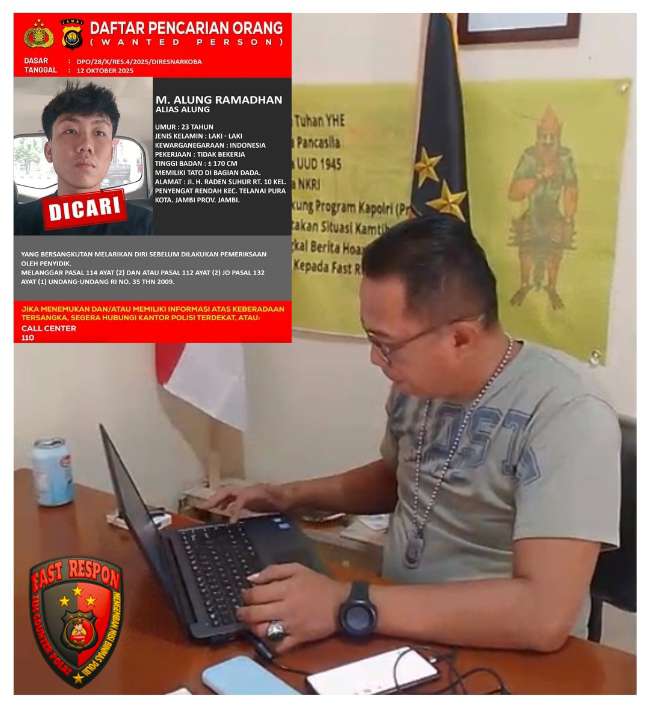 Ketua FRIC Jambi : PR Polda Jambi Buru DPO BB 58 Kg , FRIC Siap Dukung Penuh Polda Jambi Jangan Timbulkan Opini Negatif Yang Menghambat Kinerja Buru DPO MA