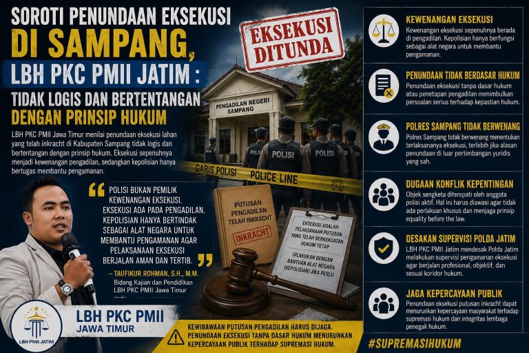 Eksekusi Inkracht di Sampang Tertunda, LBH PKC PMII Jatim Soroti Dugaan Penyalahgunaan Kewenangan