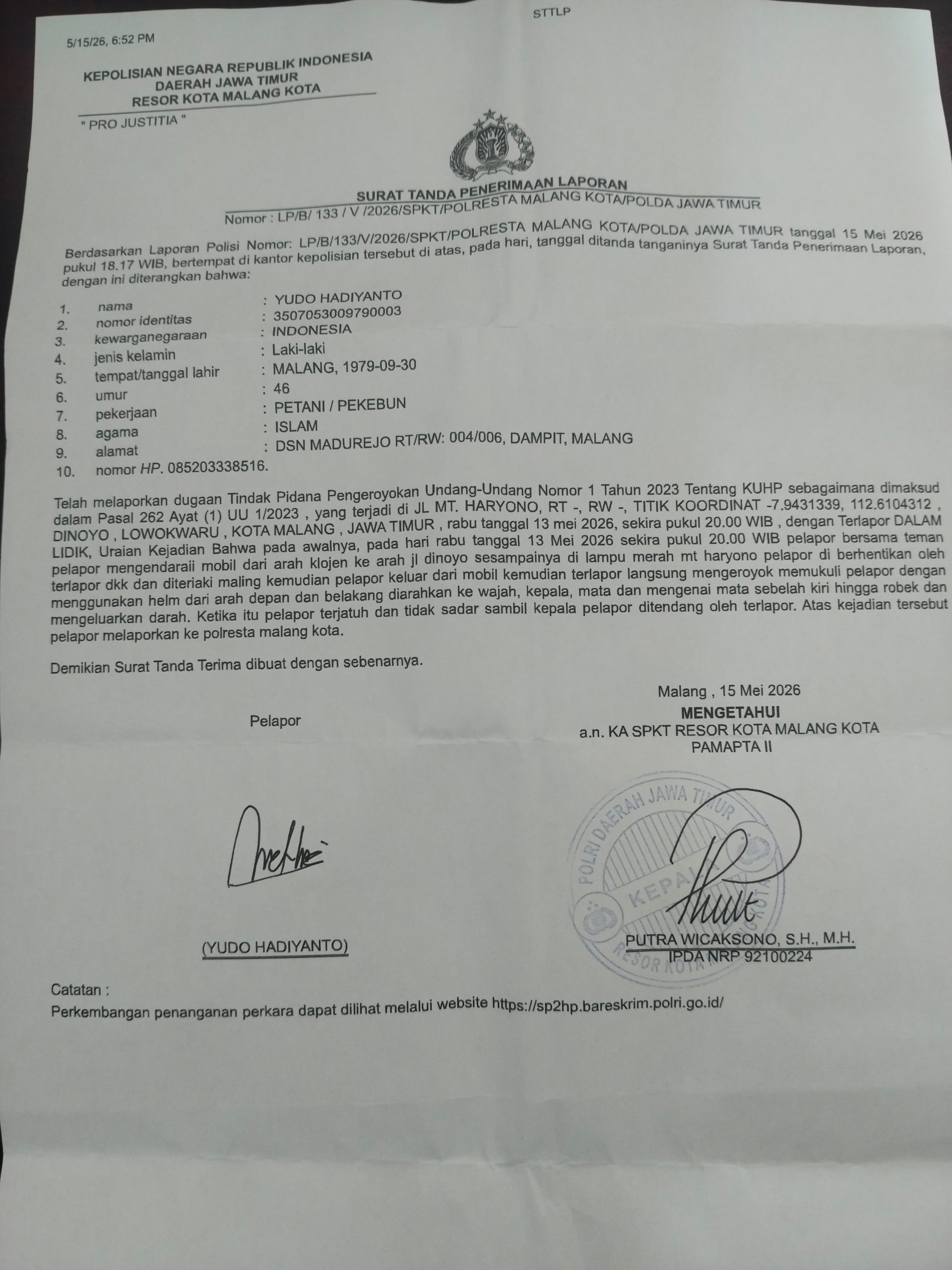 KORBAN WAJAH SOBEK & LUKA KEPALA AKIBAT DIKERJOYOK 15 ORANG, POLISI: IDENTITAS SUDAH DIKETAHUI, TAPI MASIH LENGKAPI BUKTI