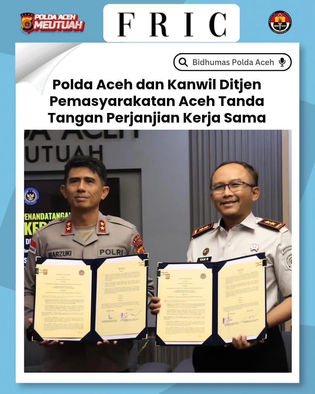 Polda Aceh dan Ditjenpas Aceh Perkuat Sinergi, Teken PKS untuk Optimalkan Pengamanan dan Pemasyarakatan