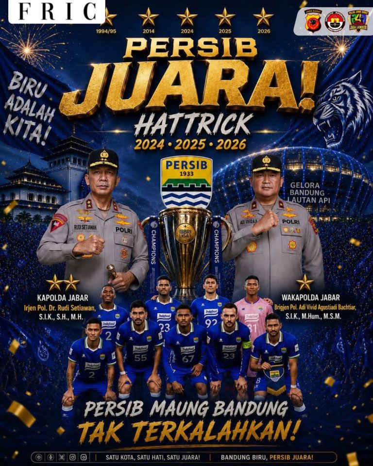 Cetak Sejarah Hattrick Juara Liga 1, Kapolda dan Wakapolda Jabar Sampaikan Apresiasi dan Selamat kepada Persib Bandung