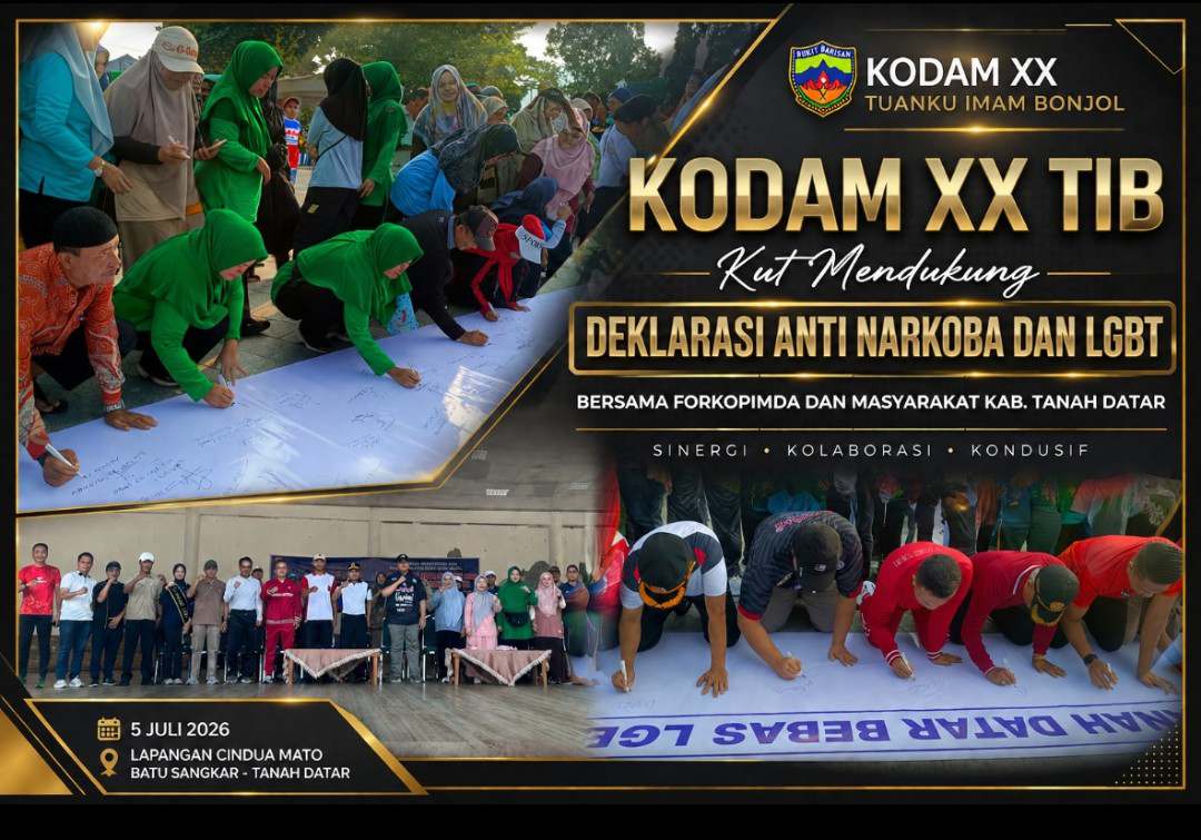 Kodam XX/Tuanku Imam Bonjol Perkuat Sinergi Forkopimda, Dandim 0307/Tanah Datar Hadiri Deklarasi Ketahanan Sosial di Batusangkar