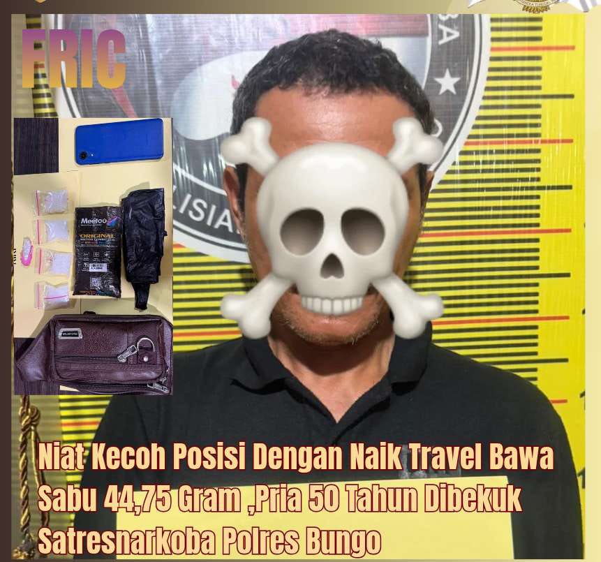 Naik Travel Bawa Sabu 44,75 Gram, Pria 50 Tahun Dibekuk Satresnarkoba Polres Bungo