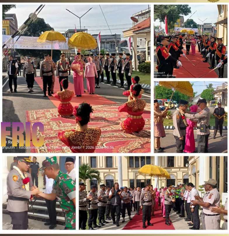 Tradisi Tarian Sekapur Sirih dan Pedang Pora Menghiasi Upacara Penyambutan Pejabat Baru Kapolresta Jambi KBP.Ananto Herlambang SIK MH