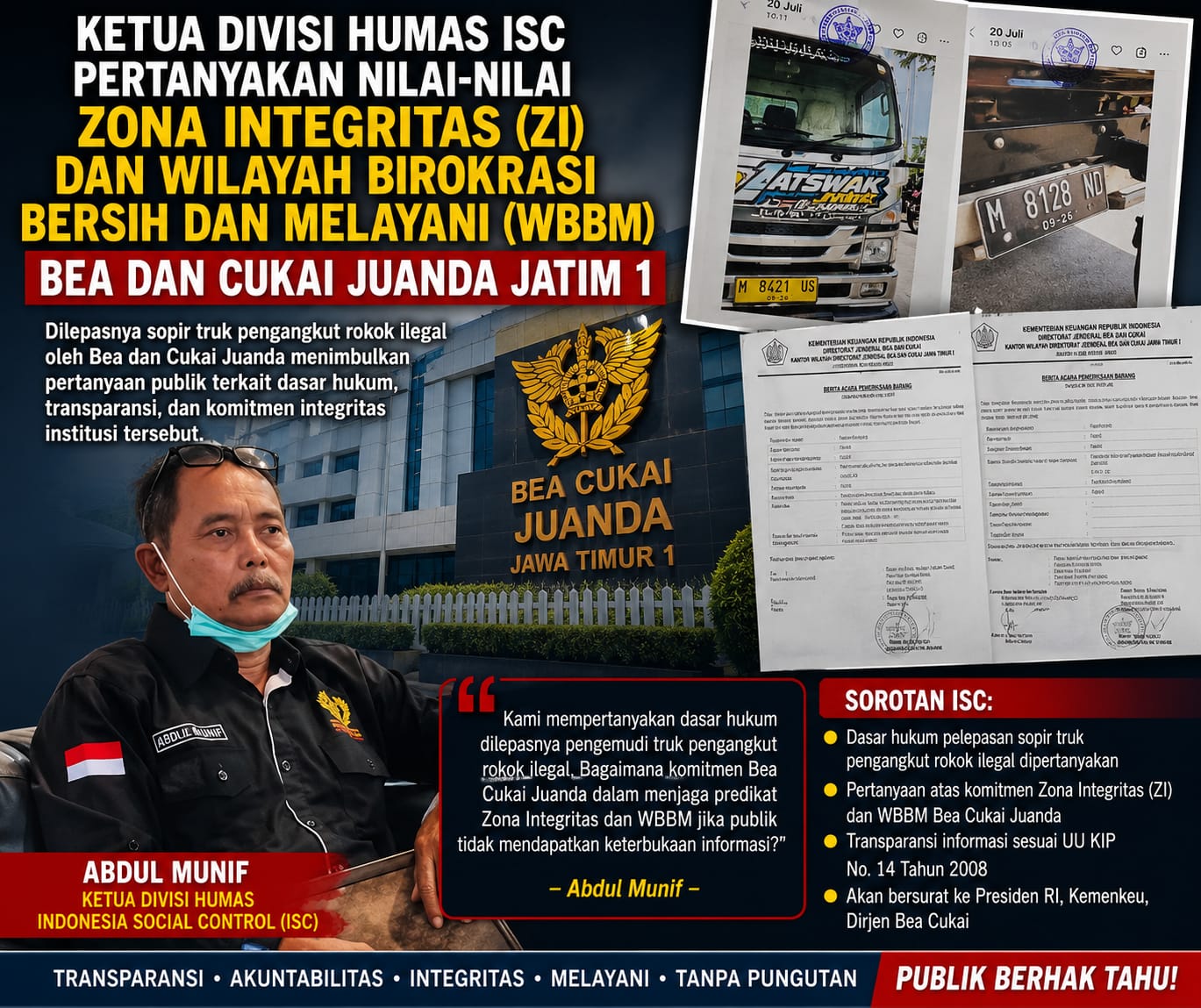 KETUA DIVISI HUMAS ISC PERTANYAKAN NILAI-NILAI ZONA INTEGRITAS DAN WBBM BEA CUKAI JUANDA