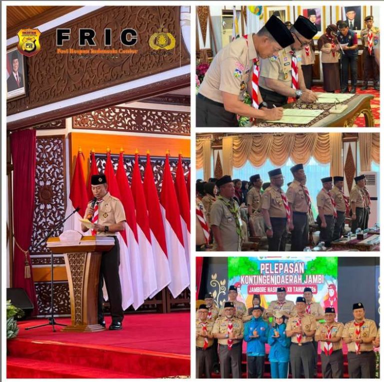 Kepala BNNP Jambi Lepas Kontingen Pramuka Jambi Ikuti Jambore Nasional XII 2026 Cibubur Sekaligus MoU P4GN Dengan Kwarda Jambi