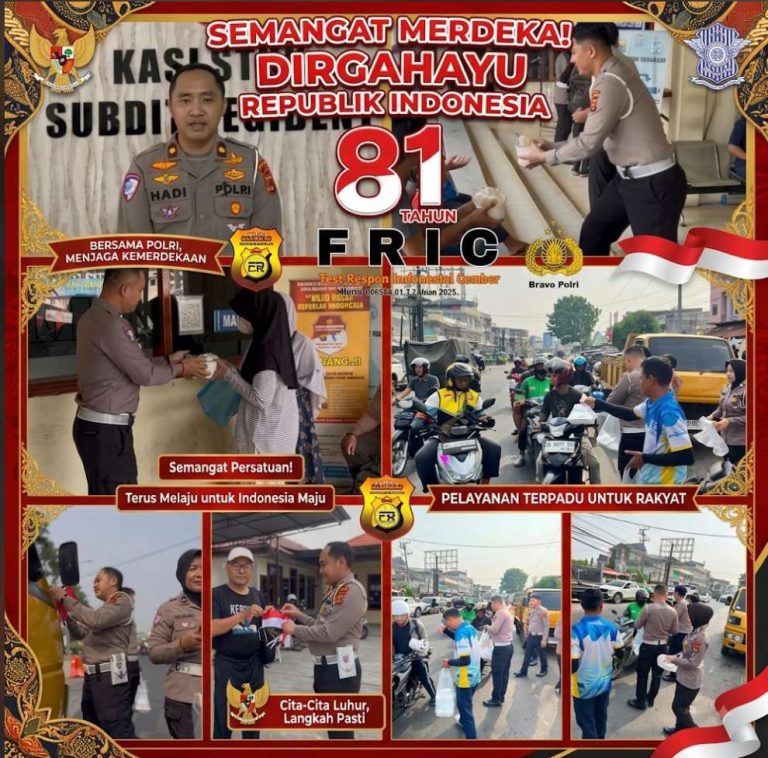 Jumat Berkah Penuh Semangat Kemerdekaan Sie STNK Ditlantas Polda Jambi Berbagi Makanan dan Bendera Merah Putih