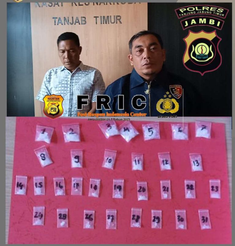 Polres Tanjab Timur Ungkap Kasus Narkotika, 7,53 Gram Sabu Diamankan dari Tersangka F