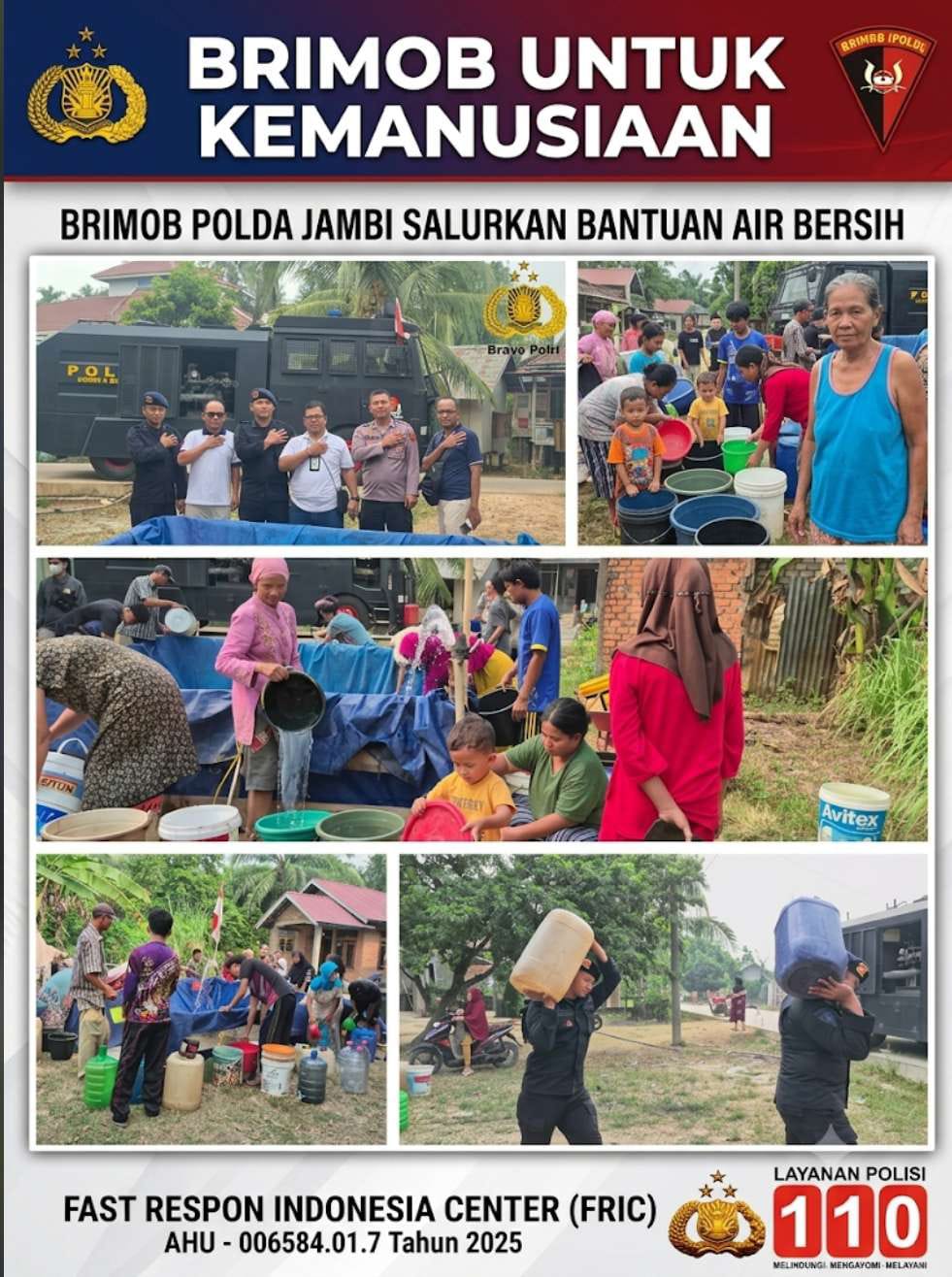 Brimob Jambi Peduli, Salurkan Air Bersih untuk Warga Terdampak Kekeringan