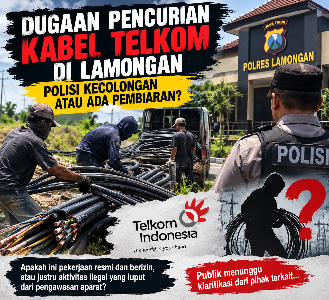 Dugaan Penarikan Kabel Telkom di Lamongan Disorot, Aparat Diminta Bertindak Tegas